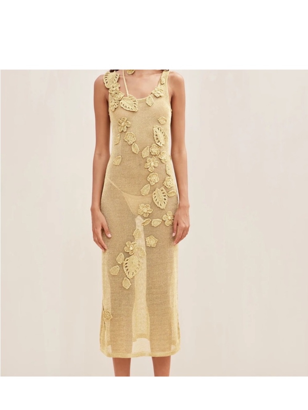 Cult Gaia Pemma Sheer Crochet Floral Midi Dress